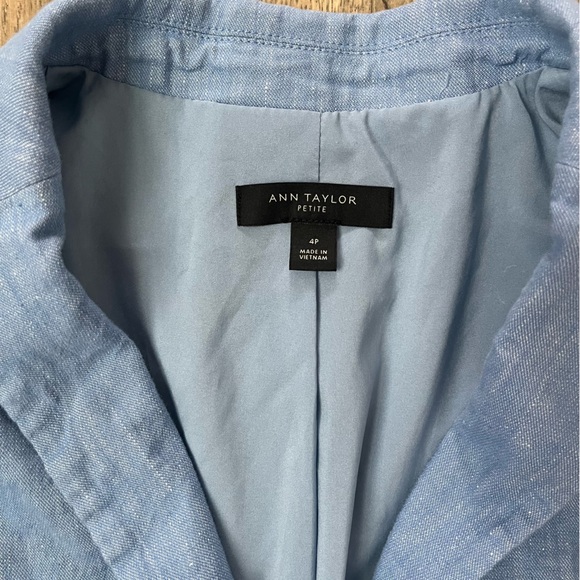 Ann Taylor Blazer Linen Blend Light Blue Size 4 Petite - Picture 2 of 5